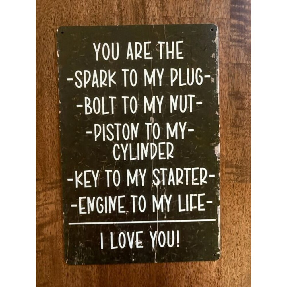 "You Are The Spark To My Plug" Mechanic Love Metal Sign 12x8 – Garage & Car Guy